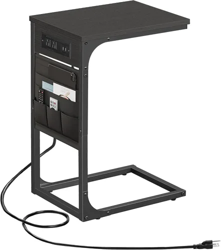 Vista 19 de TUTOTAK - Mesa auxiliar en forma de C, mesa lateral para sofá, mesa de sofá con bolsa de almacenamiento, bandeja para TV para sala de estar, Negro