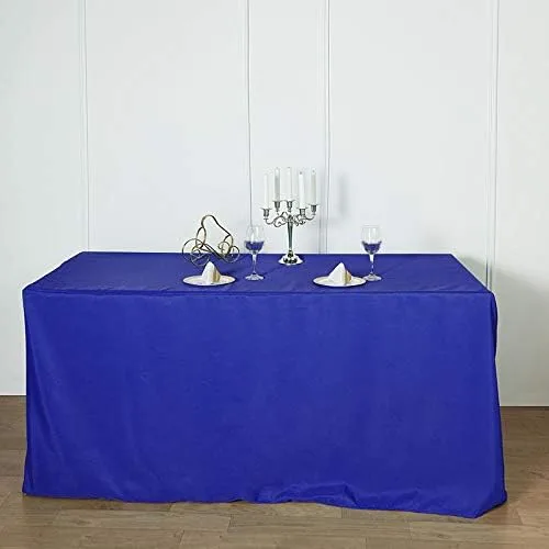 Vista 4 de BEEKAY Mantel rectangular ajustable de 4 pies, color azul real, de 48 x 24 pulgadas, con caballete de poliéster, tela lavable, para bodas
