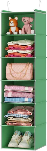 Vista 17 de MAX Houser Organizador colgante de armario de 6 niveles, estante colgante de tela con 2 ganchos resistentes para almacenamiento, plegable (beige)