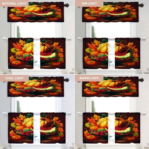 Vista 122 de Shrahala Orange Autumn Autumn Blackout Curtain Tiers, Fall Kitchen Valance Light Blocking Tier Drapes with Rod Pocket, 2 Pack 26 X 24 in