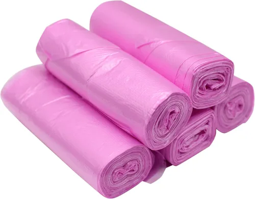 Vista 2 de Bolsas de basura de baño de 4 galones, 5 rollos/100 unidades, asas pequeñas, bolsas de basura para oficina, cocina, dormitorio, papelera, coloridas