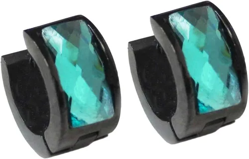 Vista 20 de Aretes de aro de acero inoxidable con cristal multicolor negro para hombres y mujeres