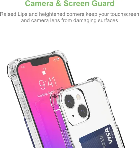Vista 4 de Funda transparente para tarjetas para iPhone 13, funda protectora a prueba de golpes de TPU delgada con tarjetero compatible con MagSafe