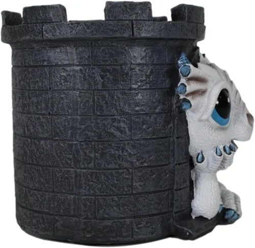 Vista 6 de Ebros Gift Fantasía medieval caprichosa dragón blanco Wyrmling en castillo Torre titular de papelería Estatua Gótica Dragón Organizador Oficina