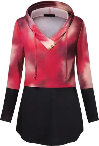 Vista 2 de QUINEE sudadera con capucha para mujer de manga larga a cuadros, bloque