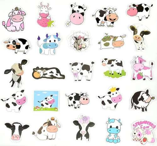 Vista 2 de Aowplc Paquete de 50 calcomanías de vaca, calcomanías de vinilo impermeables lindas de animales de dibujos animados para niños