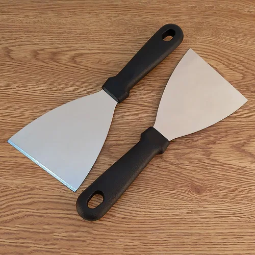 Vista 4 de GSHLLO Espátula triangular de acero inoxidable, raspador de plancha resistente y espátula de servicio de alimentos, aleta pequeña para panqueques