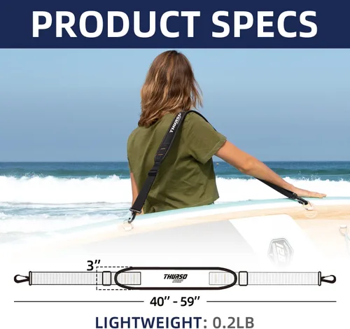 Vista 4 de THURSO SURF Correa de hombro SUP ajustable para tabla de remo con soporte acolchado Eslinga de SUP resistente con clips para tabla de remo