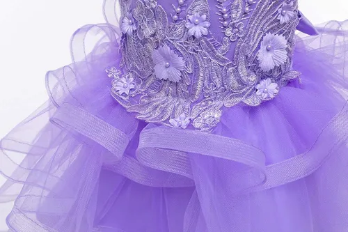 Vista 7 de Vestido de tul con flores para niñas pequeñas, vestido formal de fiesta de cumpleaños, vestido de fiesta de lentejuelas para desfiles, vestido tutú