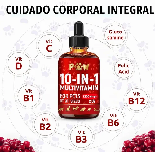Vista 4 de Multivitamínico para gatos B, C y D3 - Multivitamínico líquido 10 en 1 para perros - Vitaminas y suplementos para perros para ayudar con alergias e