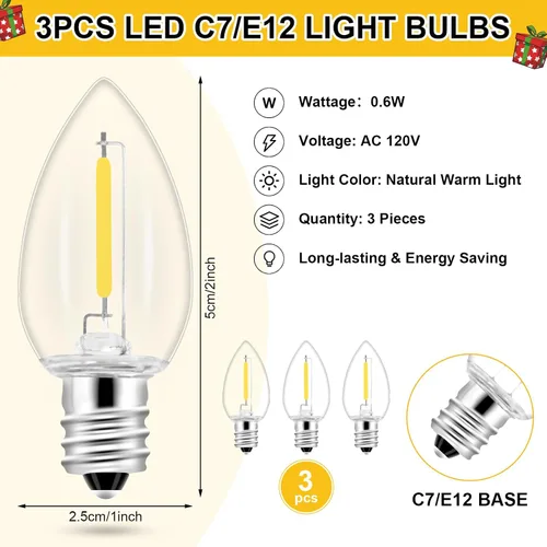 Vista 9 de Paquete de 1 cable de accesorio con 3 bombillas LED y toma de corriente de luz de pueblo de Navidad, cable de luz de molde de soplado de 7.4 pies