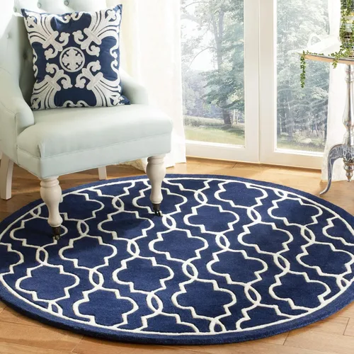 Vista 18 de SAFAVIEH Chatham Collection CHT723C - Alfombra decorativa de lana geométrica de alta calidad, hecha a mano, 2 x 3 pies, color azul oscuro/marfil