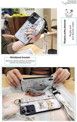 Vista 3 de Bonita funda cruzada compatible con Samsung Galaxy A12 5G, con correa para la muñeca, cordón de silicona suave a prueba de golpes, funda protectora