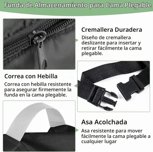 Vista 3 de Funda de cama enrollable resistente, impermeable, universal, plegable, con cremallera, protector a prueba de polvo, 39 pulgadas de largo x 15 Negro