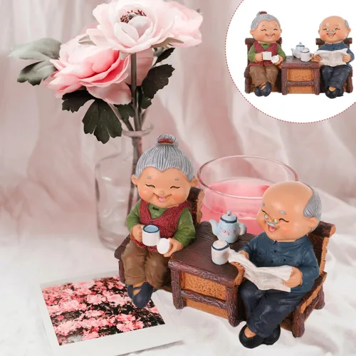 Vista 4 de Figuras de pareja de ancianos, 4 x 5.5 pulgadas, figuras de resina para parejas de ancianos, estatua de abuelos y padres, para boda, aniversario