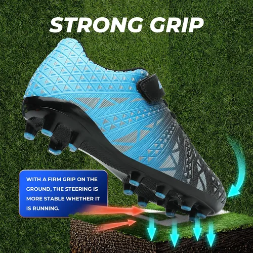 Vista 4 de ASHION Botines de fútbol unisex para niños y niñas, para césped firme, sin atar, zapatos de fútbol duraderos