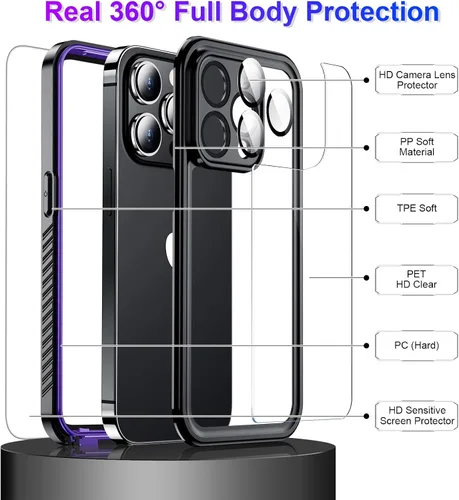 Vista 208 de Temdan - Funda impermeable diseñada para iPhone 12, protector de pantalla y cámara integrado IP68 bajo el agua, cuerpo completo, a prueba de caídas