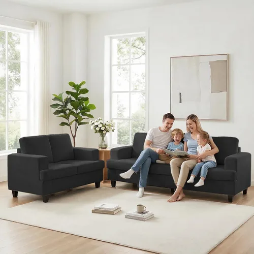 Vista 16 de ijuicy Juego de sofá seccional de chenilla de 6 asientos para juego de muebles de sala de estar, juego de sofá moderno de 3 piezas, sofá de 3