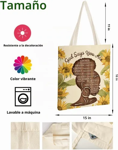 Vista 4 de AUSVKAI Bolsa Tote de Lona para Mujer, Estética Bonita Comestibles Comestibles Reutilizable de Algodón Bolsa de Regalo para Compras Playa Regalos