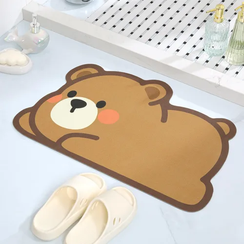 Vista 3 de Alfombra de baño con diseño de animales bonitos, antideslizante, súper absorbente, ultra fina, para ducha, bañera y fregadero, tapete de baño de Oso