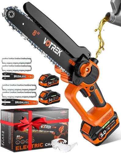 Vista 10 de Regalo único para hombres: Mini motosierra inalámbrica de 8 pulgadas y 6 pulgadas, potente y segura motosierra eléctrica de mano con 2