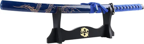 Vista 4 de Soporte de espada de terciopelo japonés acolchado Katana Stand Samurai Display Rack Soporte Todo Tanto Espada yin y Yang 1 Nivel