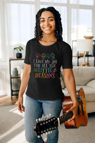 Vista 4 de Camisetas de profesor para mujer con texto en inglés "I Love My Job for All The Little Reasons", camisetas divertidas para enseñar, regalo