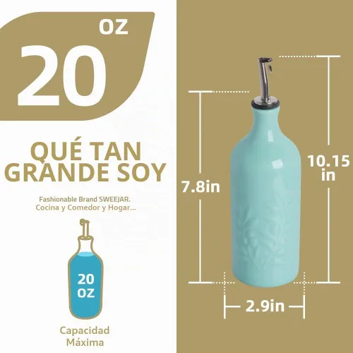 Vista 2 de Sweejar Botella dispensadora de aceite de oliva de cerámica de 20 onzas de alivio opaco que protege para reducir la oxidación, adecuada para Beige