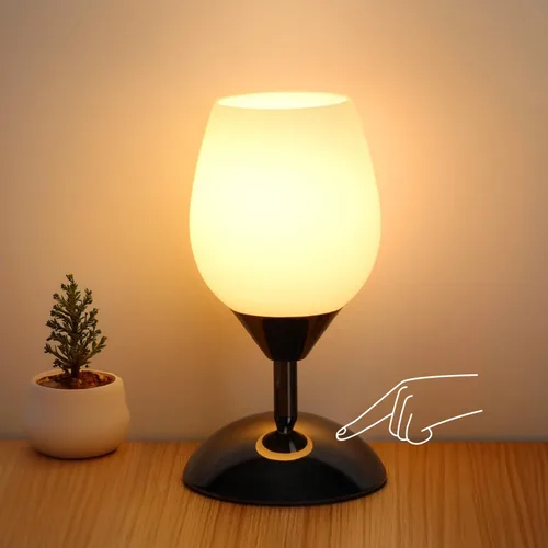 Vista 10 de Lámpara táctil pequeña para mesita de noche de dormitorio, lámparas de noche regulables de 3 vías, lámpara de escritorio de vidrio opal, base