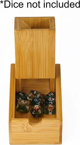 Vista 2 de Cusdie Torre de dados de bambú plegable de madera para juego de mesa, D&D, RPG (sin logotipo)