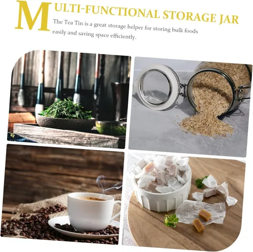 Vista 3 de Zerodeko Bote de café 2 piezas de hojalata caja de dulces, recipiente de té, recipientes de té, recipiente redondo con tapa, juego de té, recipiente