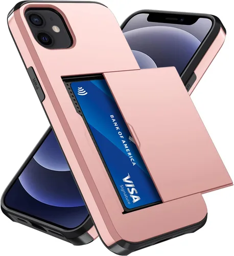 Vista 95 de Qinmay Funda compatible con iPhone 7 Plus/8 Plus con tarjetero, doble capa a prueba de golpes, funda protectora resistente con ranura oculta Negro