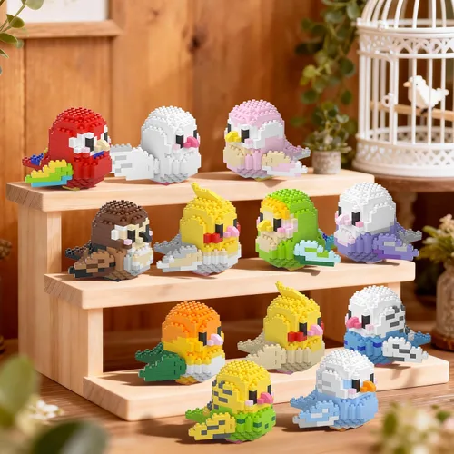 Vista 3 de Micro Mini bloques, serie de animales, modelo de microconstrucción, coloridos pájaros pequeños, kit de ladrillos de construcción, 12