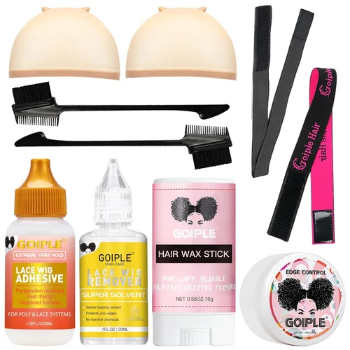 Vista 10 de Pegamento de peluca de 1.34 onzas, pegamento de peluca impermeable con encaje frontal para pelucas con herramientas y varilla de cera para cabello