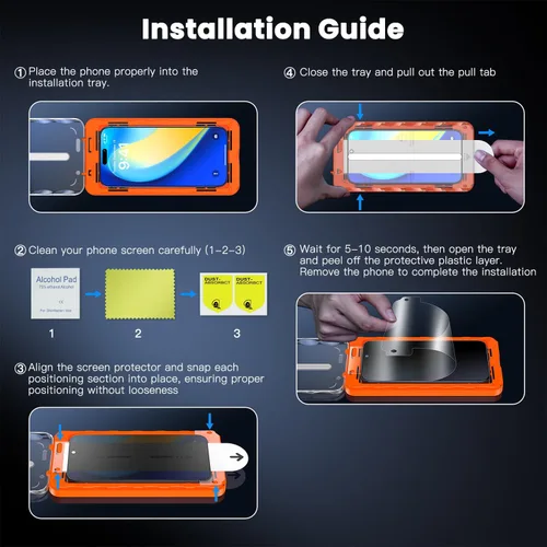 Vista 7 de Uyiton Protector de pantalla de privacidad para iPhone 16 Pro Max, [fácil de instalar] [cero burbujas] de cobertura completa inastillable