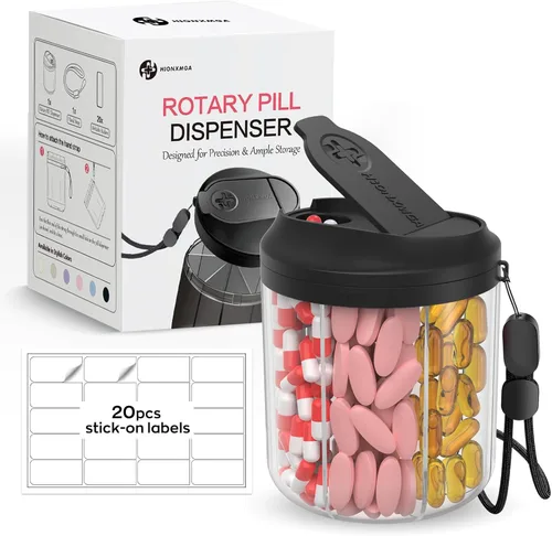 Vista 7 de Hionxmga Dispensador de pastillas con 7 compartimentos grandes, organizador de botellas de píldoras de 4.4 pulgadas de alto x 3.6 pulgadas