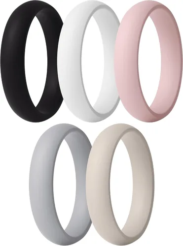 Vista 13 de ThunderFit Anillos de aniversario de silicona para mujer, 5.5 mm de ancho, 2 mm de grosor, bandas de goma de boda, paquete múltiple variado 1-12