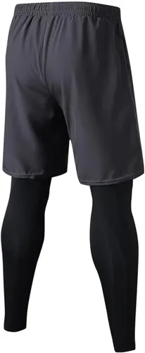 Vista 2 de TOPTIE - Pantalones cortos activos para correr 2 en 1 para hombre, mallas de baloncesto