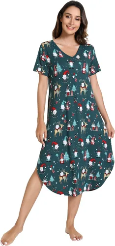 Vista 8 de NACHILA Bamboo Viscose Nightgowns for Women Cooling Short Sleeve Sleepshirt A-aqua Green