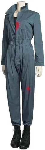 Vista 5 de LILLIWEEN Disfraz de Michael Myers para hombre, disfraz de Halloween para hombre, overol con cremallera frontal y accesorios de cuchillo