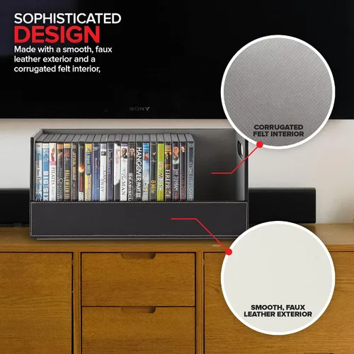 Vista 5 de Stock Your Home caja de almacenamiento de DVD, organizador de estante de películas para Blu-Ray, estuches de videojuegos, CDs, soporte para cintas