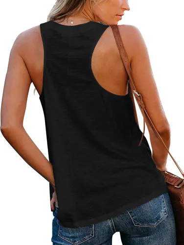 Vista 3 de Sunborui Camiseta sin mangas con cuello en V para mujer, estilo casual, básica, color liso