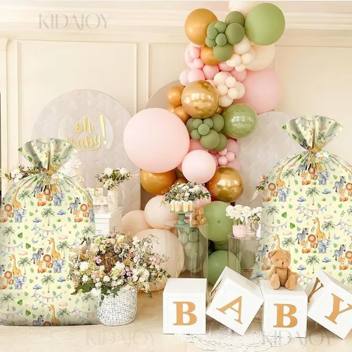 Vista 7 de KIDAJOY Bolsas de regalo de plástico grandes de animales para baby shower, 56 x 36 pulgadas, bolsas de regalo jumbo con diseño de animales