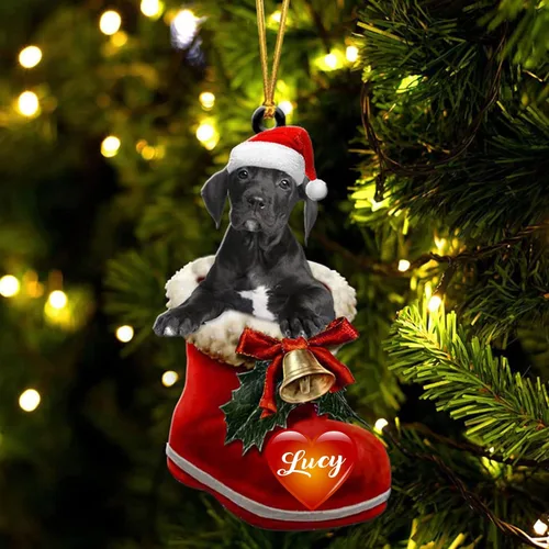 Vista 25 de Adorno de Navidad de perro afgano en bota de Papá Noel, adorno de nombre de perro personalizado, regalo para amante de los perros, decoración