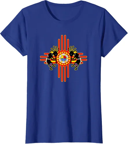 Vista 78 de Native American Kokopelli Kachina Zia Symbol 2 - Camiseta divertida para fanáticos, Negro