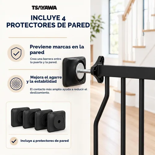 Vista 7 de Puerta para bebé extra ancha con puerta, 52.76 ~ 62.2 pulgadas de ancho, montada a presión, sin taladro, puerta de metal con cierre automático