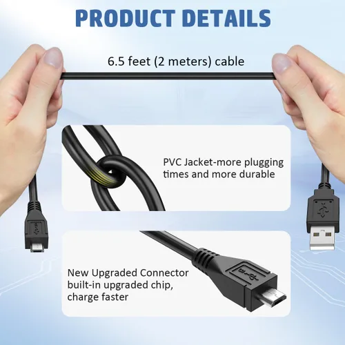 Vista 2 de EAGLEGGO Cable de carga micro USB (6.6 ft), para Astro MIXAMP PRO TR, USB 2.0, 6.5 pies, negro