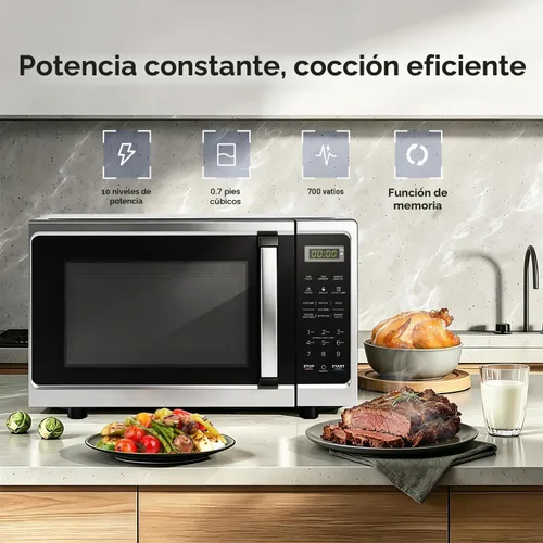 Vista 3 de Hornos microondas de encimera de 0.7 pies cúbicos, horno microondas de 700 vatios con iluminación LED, plato giratorio y bloqueo para niños