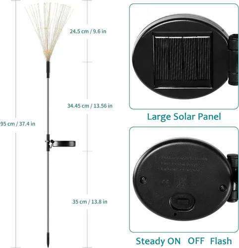 Vista 2 de JJGoo - Farolas solares con efecto de fuego, juego de 2, 135 LEDs, 2 modos de iluminación, luces solares para jardín al aire libre, impermeables