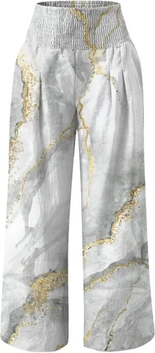Vista 3 de Fujiuia Pantalones elásticos sólidos y rectos con cordón largo para mujer, cintura de algodón, pantalones casuales de yoga